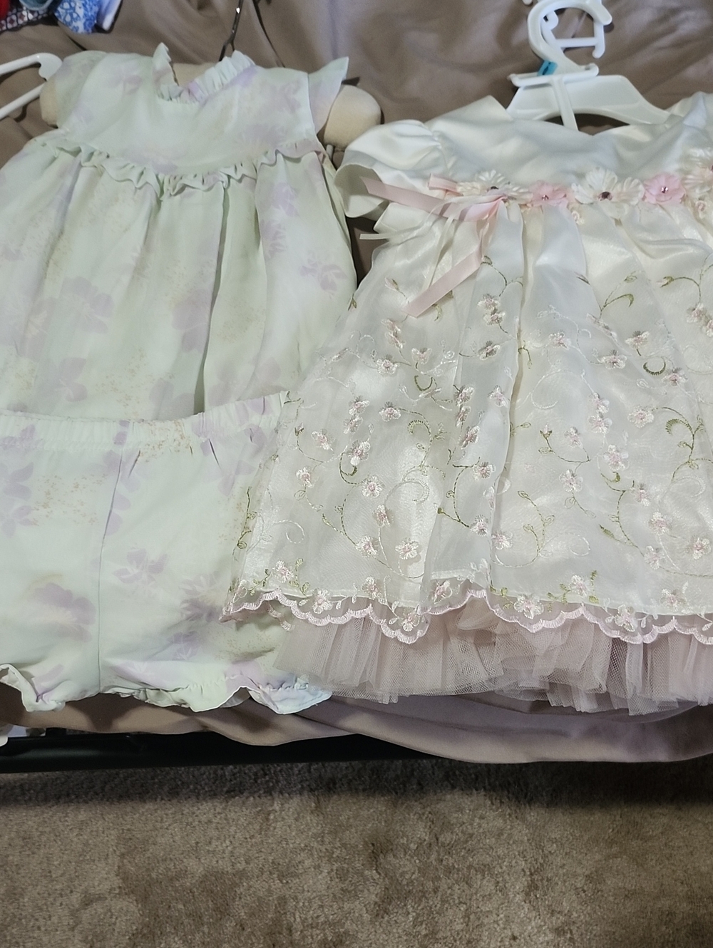 Bonnie Baby Cream and Pale Pink Embroidered Tulle Dress Set Green Purple Dress
